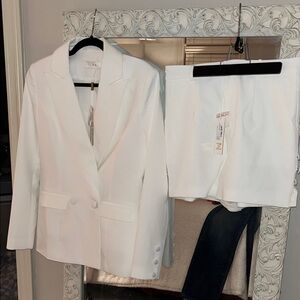 Meshki white ivory fitted blazer and shorts set,